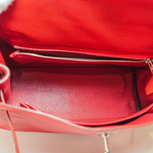 将图片加载到图库查看器，HERMES Kelly 25 Retourne Rouge Pivoine in Togo Leather Square R Stamp 2014
