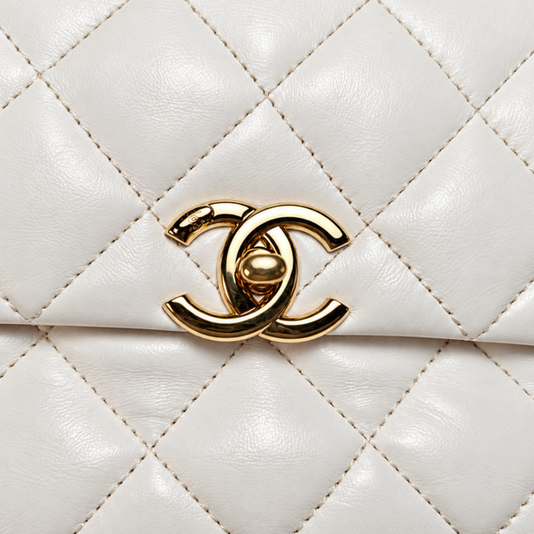 Load image into Gallery viewer, CHANEL Lambskin Top Handle Chain Shoulder Bag in White
