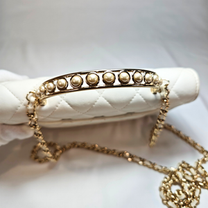 CHANEL Pearl Top Handle White Lambskin Wallet on Chain