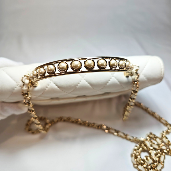 Load image into Gallery viewer, CHANEL Pearl Top Handle White Lambskin Wallet on Chain
