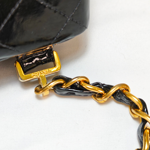 CHANEL Black Flap Backpack Patent Leather Gold CC Logo Hardware