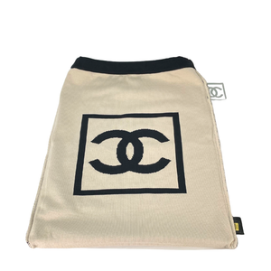 CHANEL 2003 Sport Line Cotton Drawstring Backpack Black Beige CC Logo