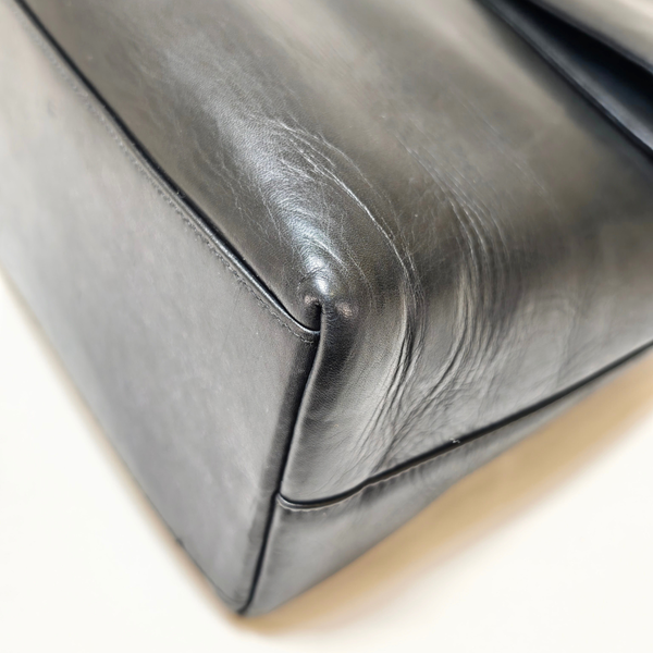 Load image into Gallery viewer, CHANEL Shoulder Black Leather Bag with Embossed CHANEL Logo
