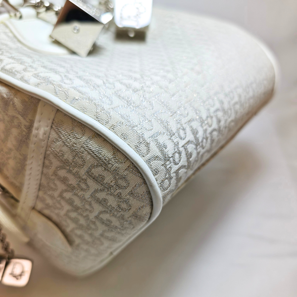 将图片加载到图库查看器，Dior Trotter Gambler Dice Bowler White Hand Bag 2004FW
