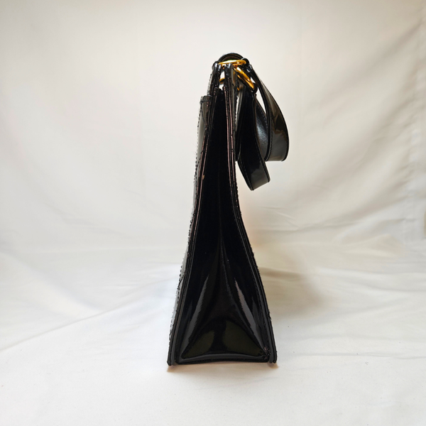 將圖片載入圖庫檢視器 CHANEL Matelasse Turn Lock Hand Bag Patent Leather Black CC
