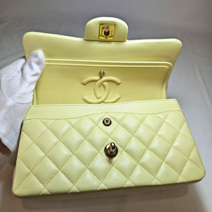 CHANEL Buttercream Yellow Caviar Small Classic Double Flap Bag