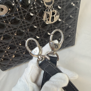 Lady Dior Patent Leather Black Quilted Large Handbag