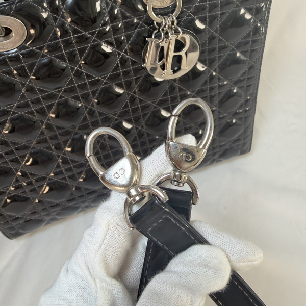 将图片加载到图库查看器，Lady Dior Patent Leather Black Quilted Large Handbag
