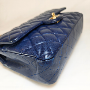 CHANEL Navy Caviar Medium Classic Flap Bag Serial Plate