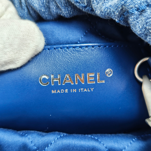 CHANEL 22 Chain Quilted Studded Denim Mini hobo bag