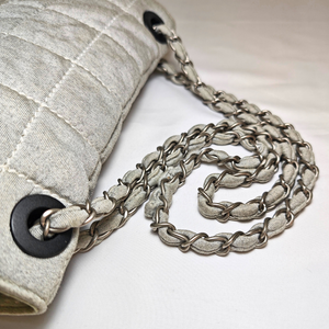 CHANEL Quilted Sports Flap Grey Cotton Shoulder Bag