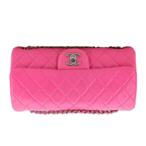 CHANEL Pink Lambskin Upside Down Flap Bag