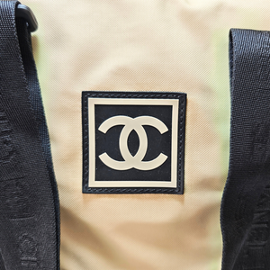 CHANEL Sport Line Boston Travel Nylon Duffle Bag Black Beige CC Logo