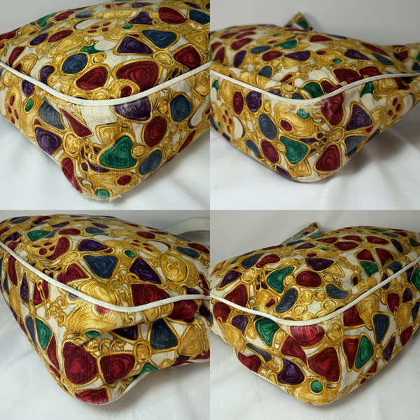 Load image into Gallery viewer, CHANEL Vintage Gripoix Large Canvas and Leather Shoulder Bag 1980s
