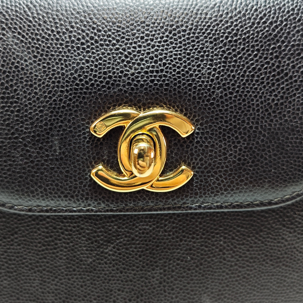 將圖片載入圖庫檢視器 CHANEL Vintage Mini Kelly Black Caviarskin Leather Hand Bag
