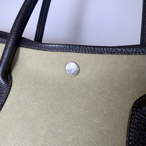 HERMES Garden Party PM T Stamp Khaki Silver Hardware Toile Tote Bag