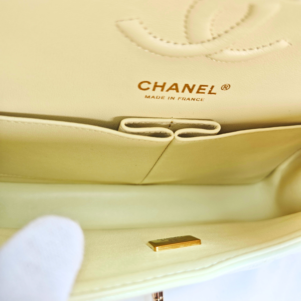 Load image into Gallery viewer, CHANEL Buttercream Yellow Caviar Small Classic Double Flap Bag
