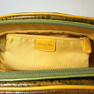Dior Green Embossed Patent Leather Shoulder Bag Golden Dark Green