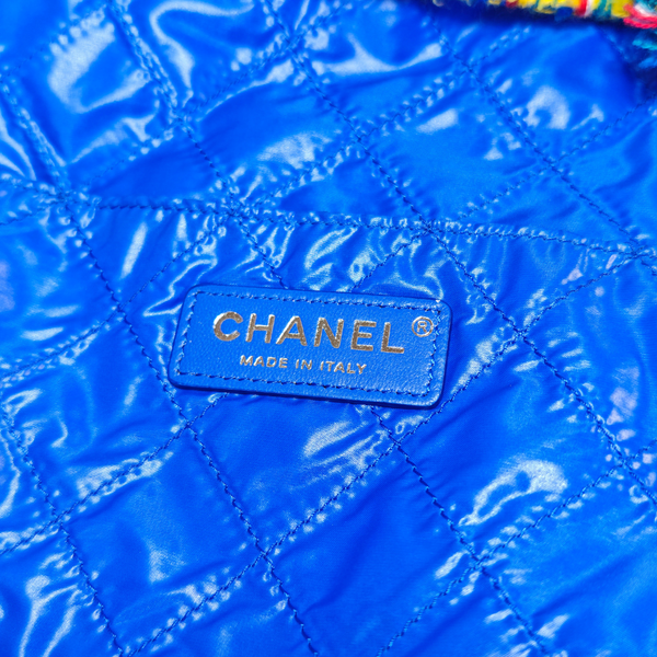 Load image into Gallery viewer, CHANEL  No. 5 Shopping Tote Tweed Large Blue

