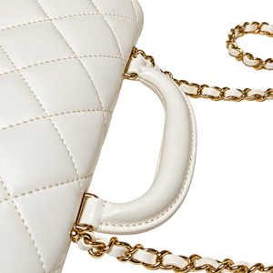 CHANEL Lambskin Top Handle Chain Shoulder Bag in White