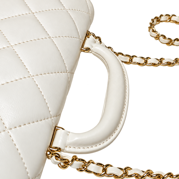 Load image into Gallery viewer, CHANEL Lambskin Top Handle Chain Shoulder Bag in White
