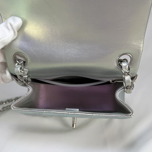 CHANEL Metallic Silver Calfskin Square Classic Flap Bag