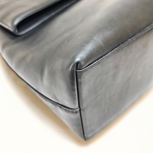 Load image into Gallery viewer, CHANEL Shoulder Black Leather Bag with Embossed CHANEL Logo
