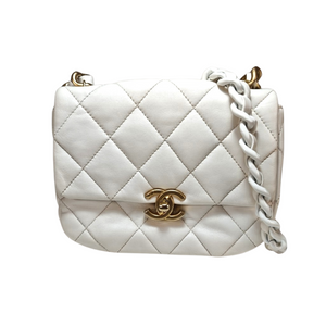 CHANEL White Quilted Chain Flap Bag