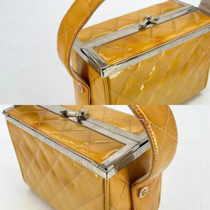 CHANEL Vintage Yellow Patent Leather Quilted Mini Metal Box Bag