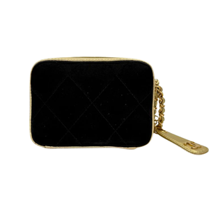 CHANEL Vintage Black/Gold Satin with Lambskin Camera Bag