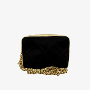 CHANEL Vintage Black/Gold Satin with Lambskin Camera Bag