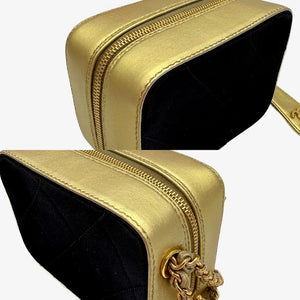 CHANEL Vintage Black/Gold Satin with Lambskin Camera Bag
