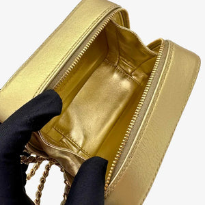 CHANEL Vintage Black/Gold Satin with Lambskin Camera Bag
