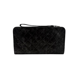 CHANEL Black Calfskin Quilted Chain CC Wristlet Clutch