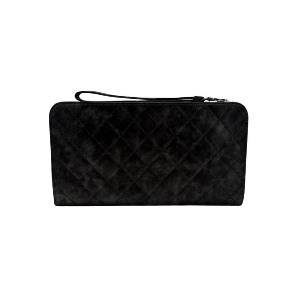 将图片加载到图库查看器，CHANEL Black Calfskin Quilted Chain CC Wristlet Clutch
