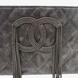CHANEL Black Calfskin Quilted Chain CC Wristlet Clutch