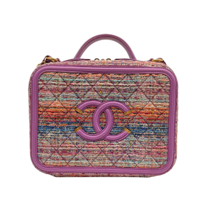 CHANEL Filigree Vanity Case Quilted Tweed Medium