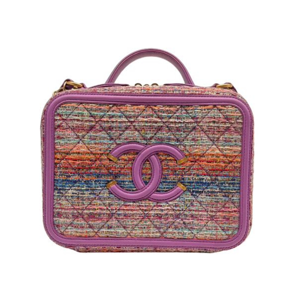 将图片加载到图库查看器，CHANEL Filigree Vanity Case Quilted Tweed Medium
