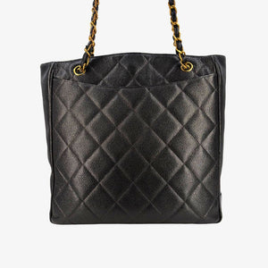 CHANEL Vintage Black Caviar Leather Big CC Turnlock Tote Bag