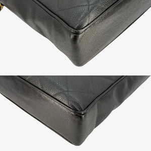 CHANEL Vintage Black Caviar Leather Big CC Turnlock Tote Bag