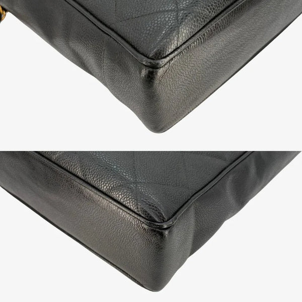 将图片加载到图库查看器，CHANEL Vintage Black Caviar Leather Big CC Turnlock Tote Bag
