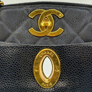 CHANEL Vintage Black Caviar Leather Big CC Turnlock Tote Bag