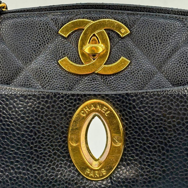 将图片加载到图库查看器，CHANEL Vintage Black Caviar Leather Big CC Turnlock Tote Bag
