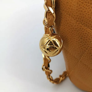 CHANEL Vintage Beige Caviar Leather Quilted Camera Bag