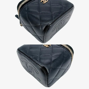 CHANEL Black Lambskin Mini Vanity Case Bag