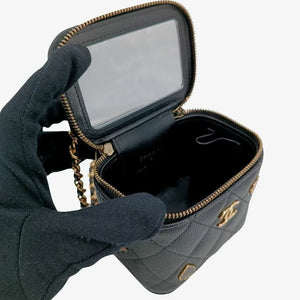 CHANEL Black Caviar Leather Mini Vanity Case Bag
